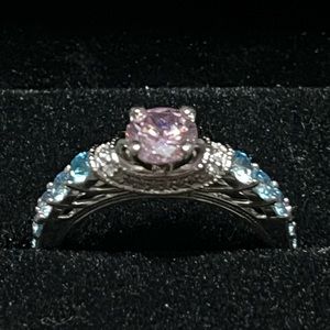 NEW Pink & Blue Stones 925 Sterling Silver Ring In Size 8